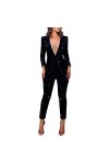 Combinaison sexy à paillettes pour femme avec col en V et hanches, Noir , S
