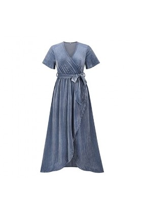 Yirepny Robe longue à volants avec ourlet et fermeture latérale, doublure A, tendance, respirante, bleu, taille L