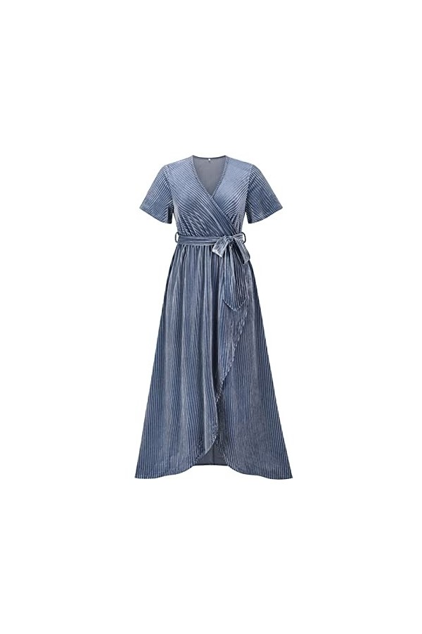 Yirepny Robe longue à volants avec ourlet et fermeture latérale, doublure A, tendance, respirante, bleu, taille L