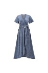 Yirepny Robe longue à volants avec ourlet et fermeture latérale, doublure A, tendance, respirante, bleu, taille L