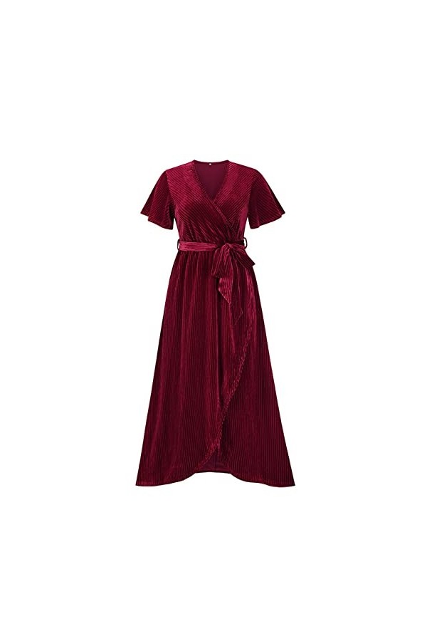 Yirepny Robe longue à volants avec ourlet et fermeture latérale, doublure A, tendance, respirante, bleu, taille L