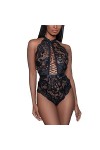 WDZOWU Halter Col V Dentelle Sexy Femmes-Noir_S