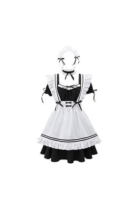 THAT NIGHT Costume de soubrette japonaise pour femme - Costume de gangster sexy Lolita - Grande taille, noir, Medium