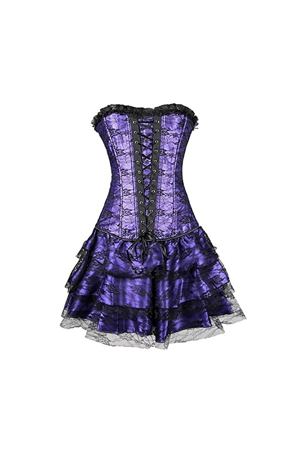 XUEFX Corset Sexy Femmes Bustier Garniture De Feuille De Lotus Overbust Maille De Dentelle Bustiers Mini Jupe Robe Color : P