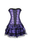 XUEFX Corset Sexy Femmes Bustier Garniture De Feuille De Lotus Overbust Maille De Dentelle Bustiers Mini Jupe Robe Color : P