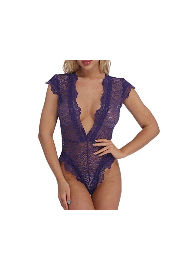 KSDFIUHAG Nuisettes Et Deshabillés Lingerie Sexy Femmes Deep V Dentelle Teddyy sous-Vêtements Sheer Porno Babydoll Erotic-Pur