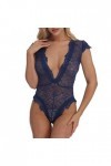 KSDFIUHAG Sexy Lingerie Robe Lingerie Sexy Femmes Deep V Dentelle Teddyy sous-Vêtements Sheer Porno Babydoll Erotic-Navy_4XL