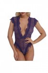 KSDFIUHAG Sexy Porte Jarretelle Lingerie Sexy Femmes Deep V Dentelle Teddyy sous-Vêtements Sheer Porno Babydoll Erotic-Purple
