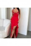 Qoier Femmes été Sexy côté Fendu Maxi Robe Couleur Unie Bretelles Spaghetti laçage irrégulier Longue Robe Clubwear