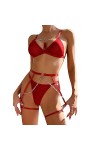 MiniLingerie Sensuelle Sexuelle rassemblée Pure Amour Confortable Jeu de rôle Trois pièces, Rouge, M