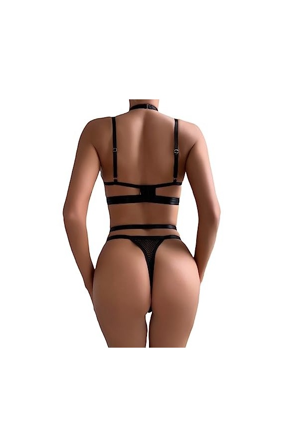 InfirmièreSexual, drôle Lingerie Mesh métal Licou col Deux pièces, Noir, L