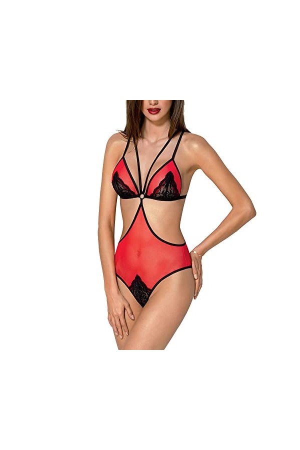 Passion Body Sexy Et Séduisant Peonia Body, Rouge,XXL-3XL