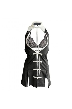 Rétro Cheongsam Robe Uniforme Côté Fente Sexy Lingerie Dentelle Creux Pyjamas Tentation Chinois Qipao Érotique Robe Cosplay C