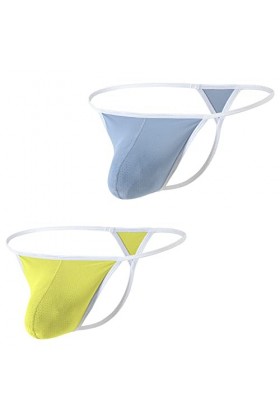 BIATWOWR String sexy pour homme avec design en maille, taille basse, grande poche sans étiquette G-String bikini dos en T, 2 