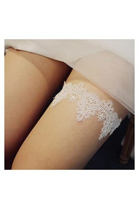 COLIFAS Mariage Nuptiale Porte-Jarretelles Dentelle Fleur Perles Cuisse Jambe jarretière pour Femme Couleur : Blanc Blanc 