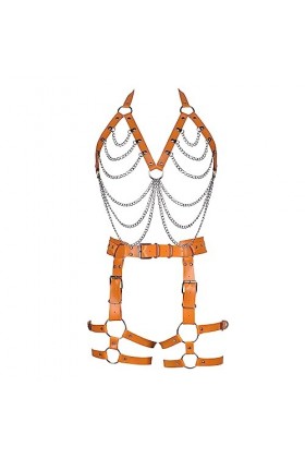 Femmes Body Strap Cuir Punk Bra élégant évidé Garter Set Gothique Halloween Carnaval Club Dance Costume Vert Clair 