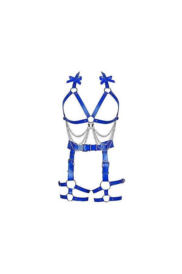 Femmes Body Strap Cuir Punk Bra élégant évidé Garter Set Gothique Halloween Rave Dance Costume Orange 