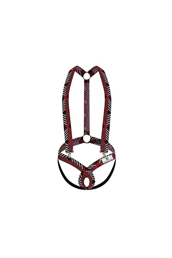 Moorun Sissy Ensemble de lingerie pour homme avec harnais, string et string, Rouge, S