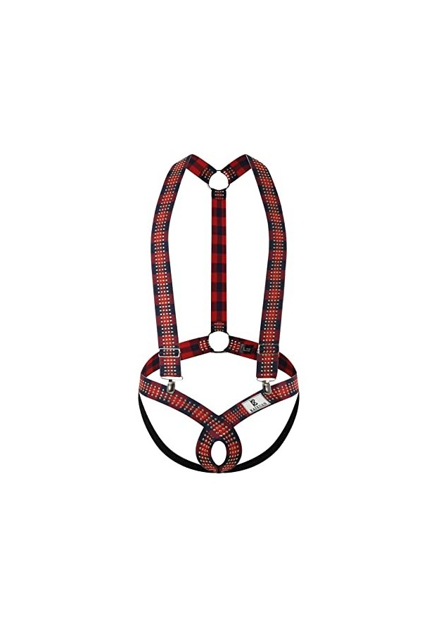 Moorun Sissy Ensemble de lingerie pour homme avec harnais, string et string, Rouge, S