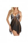 Robe de Nuit Transparente pour Femmes sous-vêtements Sexy Nuisette Chemise de Nuit Noir 3XL 