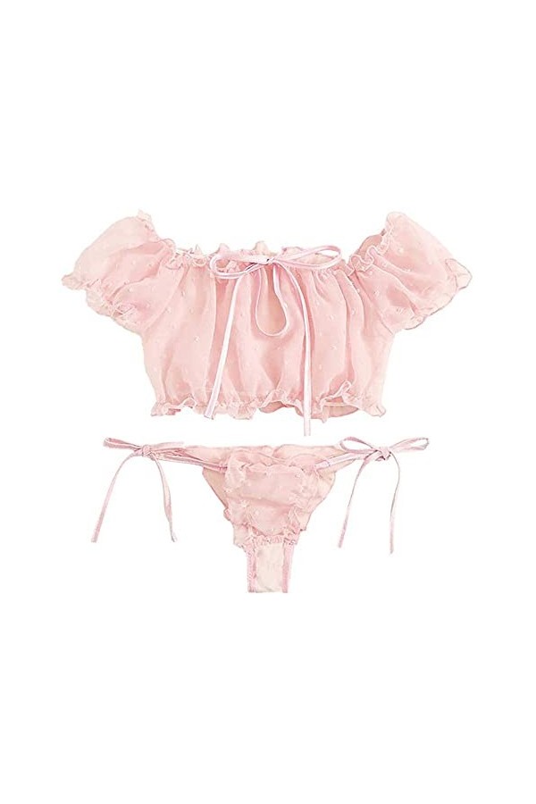 Bodys Lingerie Sexy Femmes Hors Épaule Sous-Vêtements Sexy Sexe Sexy Costumes Babydoll Langerie Ensemble Rose S 