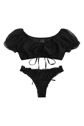 Bodys Lingerie Sexy Femmes Hors Épaule Sous-Vêtements Sexy Sexe Sexy Costumes Babydoll Langerie Ensemble Noir S 