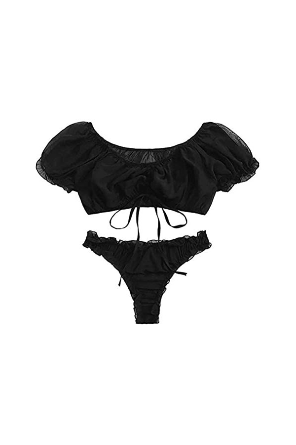 Bodys Lingerie Sexy Femmes Hors Épaule Sous-Vêtements Sexy Sexe Sexy Costumes Babydoll Langerie Ensemble Noir S 