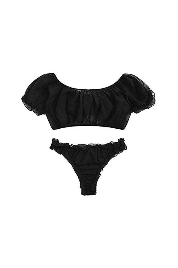 Bodys Lingerie Sexy Femmes Hors Épaule Sous-Vêtements Sexy Sexe Sexy Costumes Babydoll Langerie Ensemble Noir S 