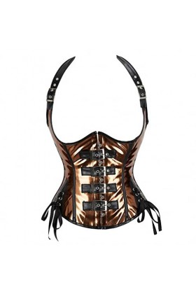 Lingerie sexy Queen Fan en cuir dos nu avec boucle de mot japonais sculptant la poitrine en métal Punk Corset taille ventre c