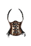 Lingerie sexy Queen Fan en cuir dos nu avec boucle de mot japonais sculptant la poitrine en métal Punk Corset taille ventre c