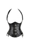 Lingerie sexy Queen Fan en cuir dos nu avec boucle de mot japonais sculptant la poitrine en métal Punk Corset taille ventre c