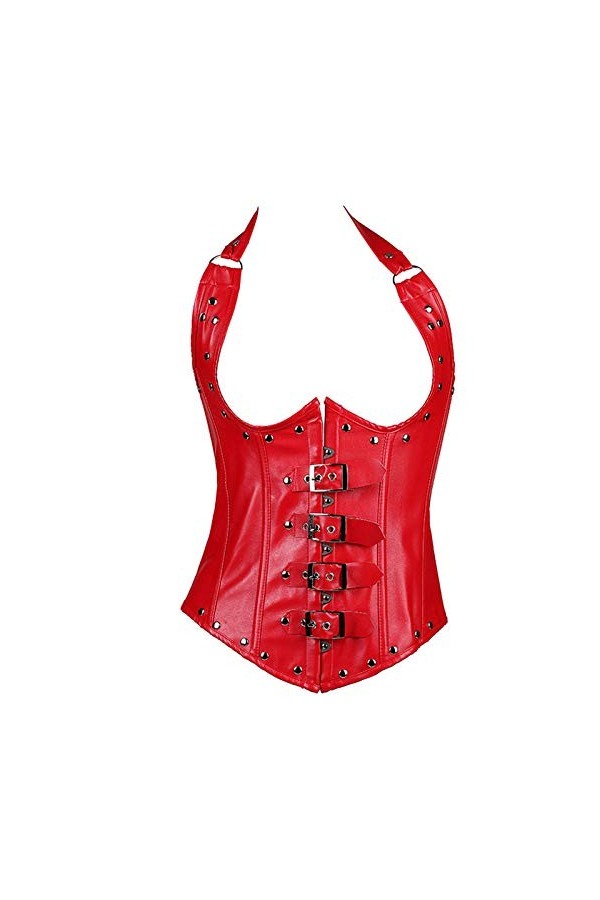 Lingerie sexy Queen Fan en cuir dos nu avec boucle de mot japonais sculptant la poitrine en métal Punk Corset taille ventre c