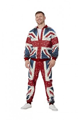 Smiffys 42332XL Combinaison de loisirs pour homme, rouge, bleu et blanc, taille XL 116,8-121,9 cm