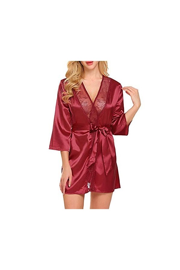 NBCSVHGPWMR Lingerie Sexy Femme Chemise De Nuit Sexy Robe De Pyjama Vêtements De Nuit en Dentelle Kimono Translucide Peignoir