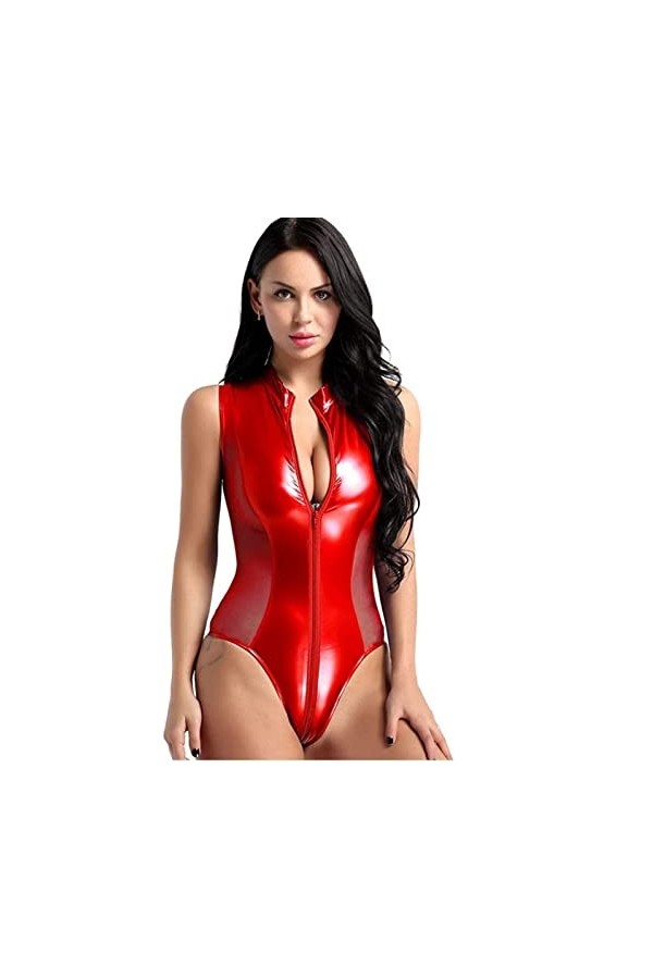 WDZOWU Nuisettes Et Deshabilles Sexy Body Sexy À Fermeture Éclair pour Femme, Rouge, XXL