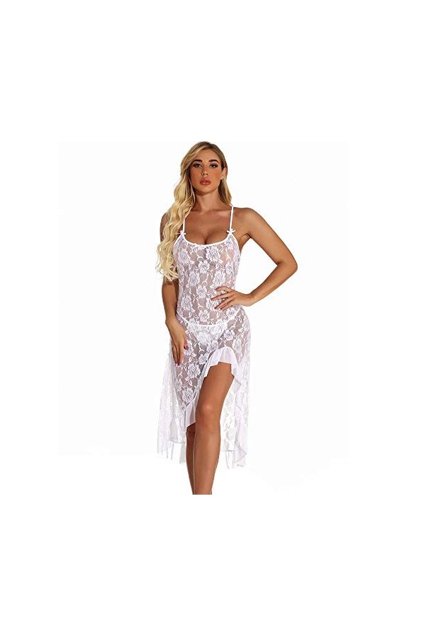 WDZOWU Lingerie Femme Sexy Split Robe Longue-Red_5XL