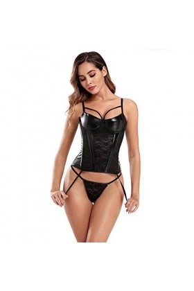 KSDFIUHAG Couple De Lingerie Érotisme Lingerie Sexy Seins Sexy Forme du Corps Sling Dentelle Jarretière Corset-Black_5XL