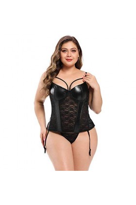 KSDFIUHAG Sexy Porte Jarretelle Lingerie Sexy Seins Sexy Forme du Corps Fronde Dentelle Porte-Jarretelles-Noir_XXL