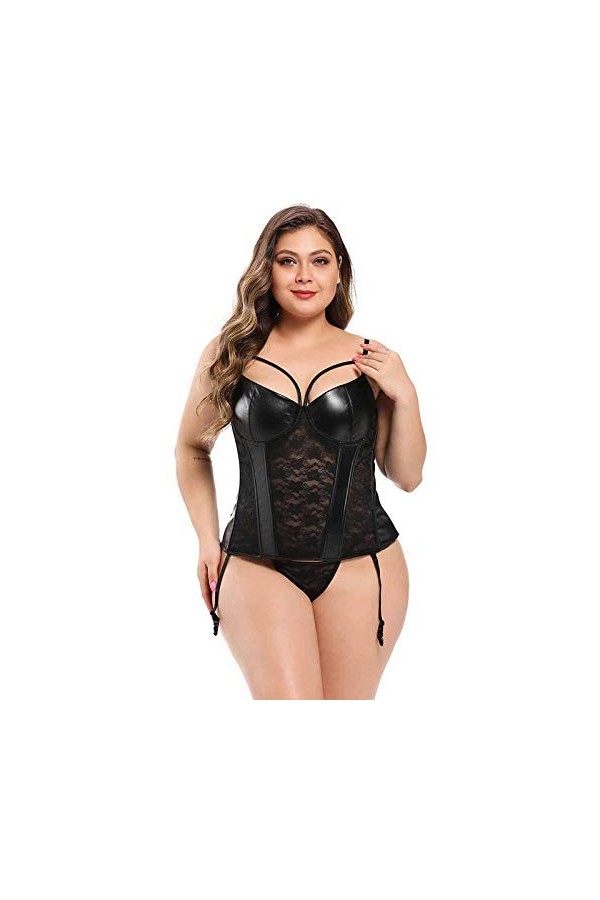 KSDFIUHAG Sexy Porte Jarretelle Lingerie Sexy Seins Sexy Forme du Corps Fronde Dentelle Porte-Jarretelles-Noir_XXL