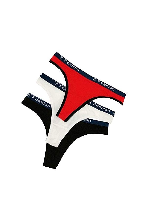 catch-L String Slips Sexy Culotte en Coton Femme, Lot De 6, Taille Basse G-String T-Back Color:F-6Pack,Size:XL 