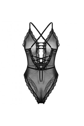 Rtyoo sous-vêtements Courbes sexyFemmes Maille Lingerie Body Transparent Transparent Sexe Costume Dos à Lacets Dentelle Trans