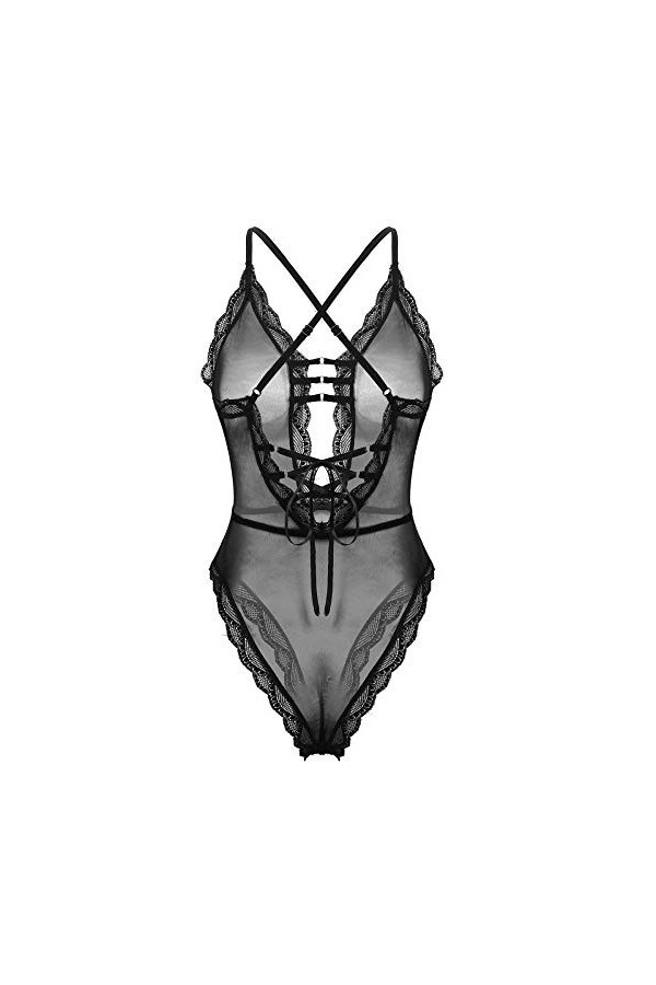 Rtyoo sous-vêtements Courbes sexyFemmes Maille Lingerie Body Transparent Transparent Sexe Costume Dos à Lacets Dentelle Trans
