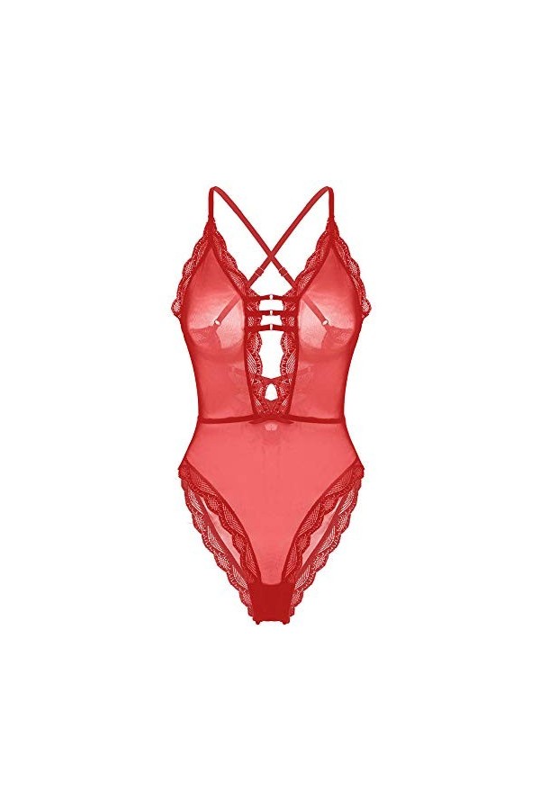 Rtyoo sous-vêtements Courbes sexyFemmes Maille Lingerie Body Transparent Transparent Sexe Costume Dos à Lacets Dentelle Trans
