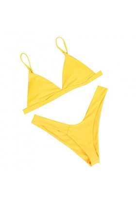 Déguisements Adultes Bikini Sexy Couleur Unie Camisole réglable Boucle arrière Poitrine Poitrine Pad Maillot de Bain Bikini M