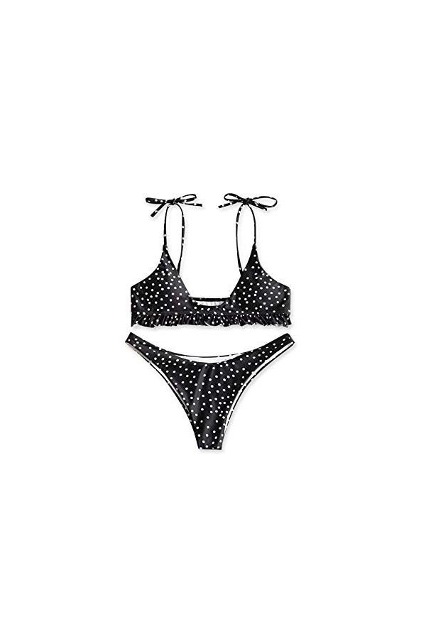 Érotisme Sexe et sensualité Bikini Sexy Point de Vagues Volants Maillots de Bain Bikini élastique réglable Dames-Black_M