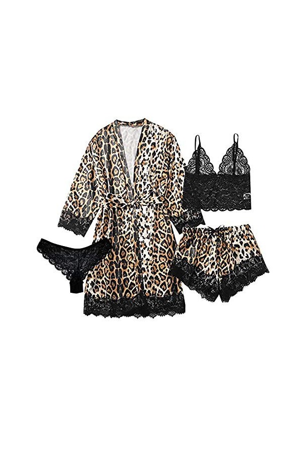 SUNMME Peignoir Robe Pyjama Léopard Sexy Plus Femmes Satin Soie Lingerie Vêtements De Nuit Taille Freaky Sexy Lingerie pour F