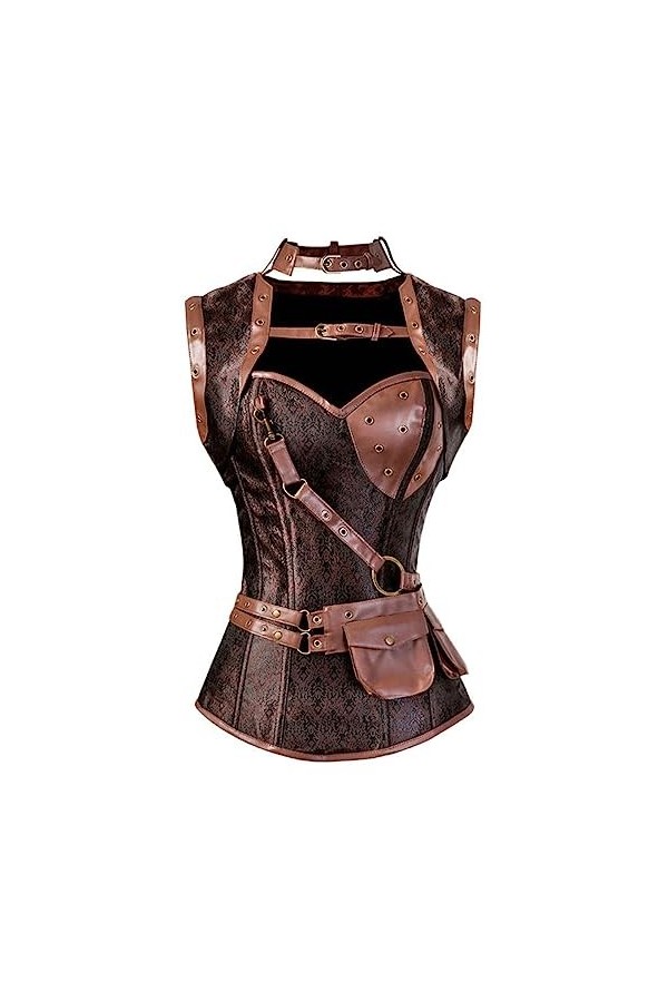 SHANHE Corset Grande Taille Faux Cuir Lingerie Pirate Costume Corset Corset Haut de la Poitrine Steampunk Corset Femme Marron