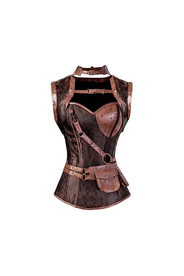 SHANHE Corset Grande Taille Faux Cuir Lingerie Pirate Costume Corset Corset Haut de la Poitrine Steampunk Corset Femme Marron