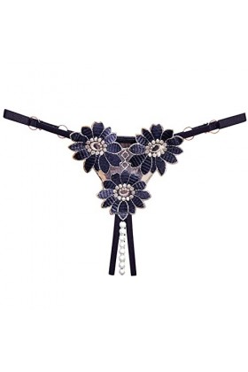 Culotte sexy en dentelle ajourée pour femme - String en G - Pour femme, bleu, taille unique