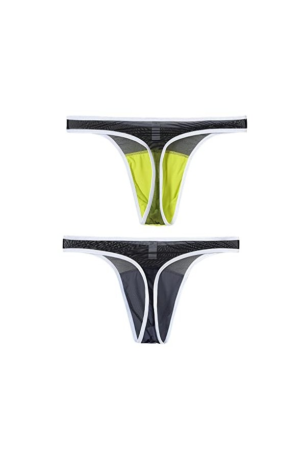 BIATWOWR Sous-vêtements sexy pour homme - String avant bombé - Poche renforcée - String et cordes G - Lot de sous-vêtements p